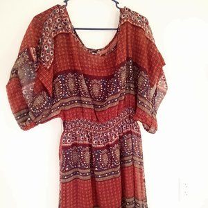 Bohemian Style dress with runched material at waist